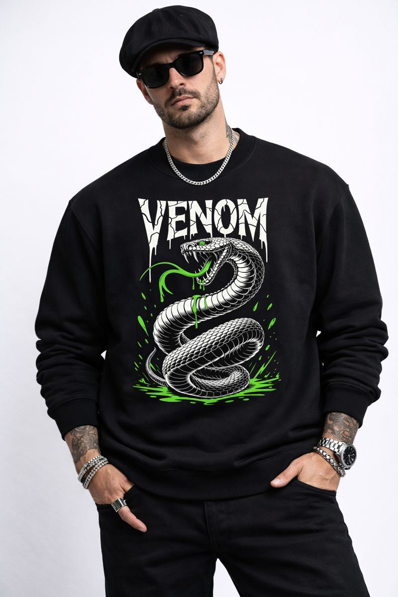 Venom Graphic Crewneck Fleece Sweatshirt