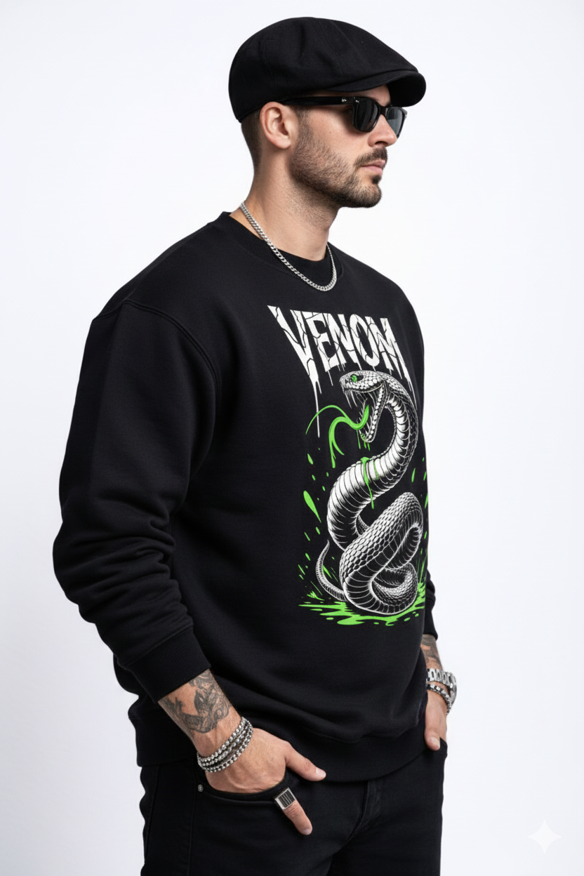 Venom Graphic Crewneck Fleece Sweatshirt