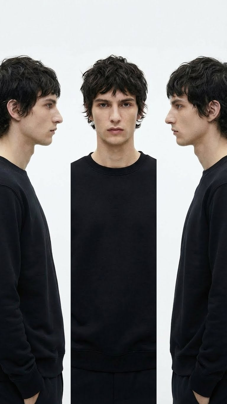 Fleece Solid Black Crewneck Sweatshirt, Long Sleeve Cotton, Casual Pullover