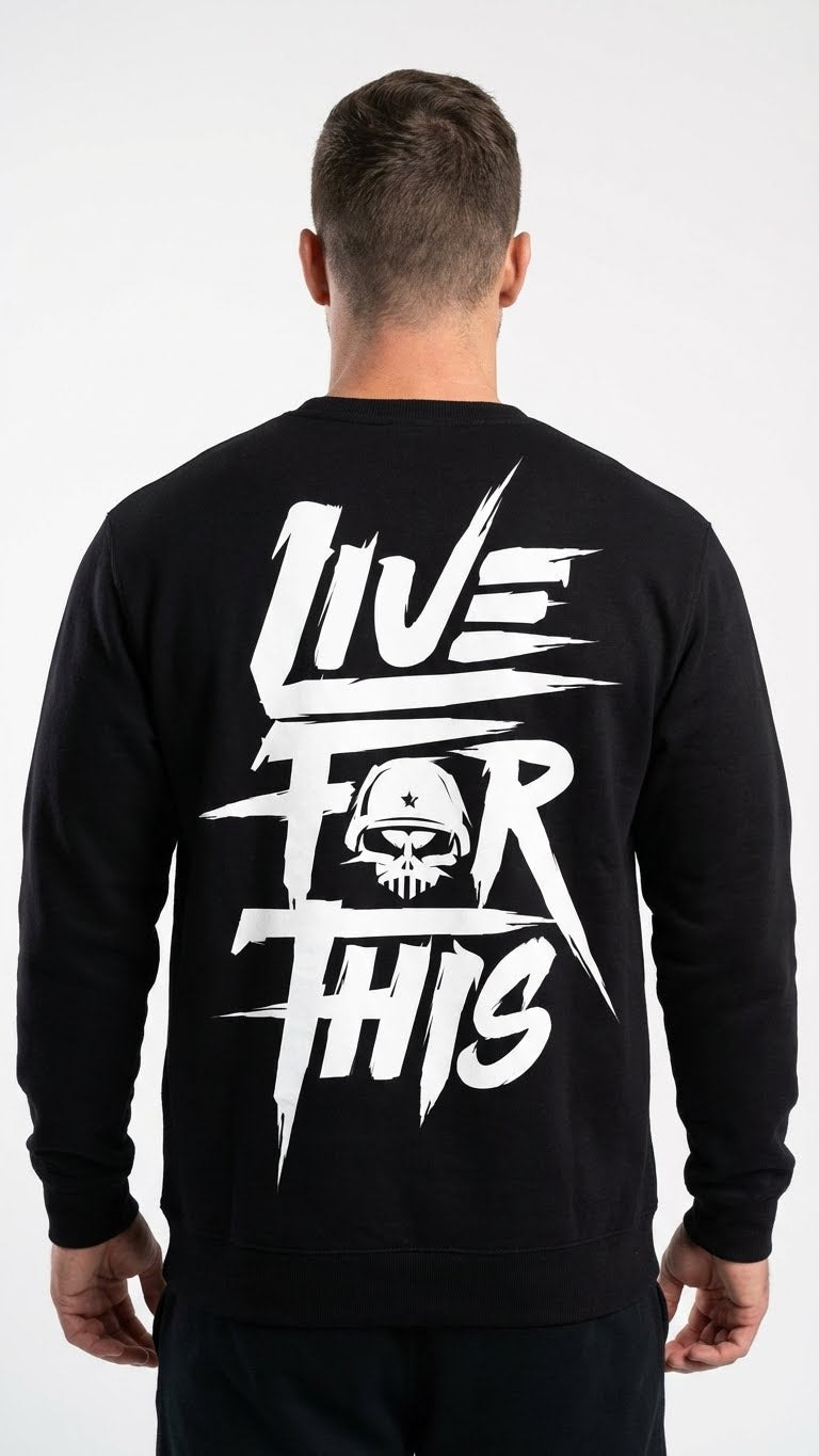 Live for this Graphic Fleece Sweatshirt, Black, Long Sleeve, Red Eyes Design, Crew Neck