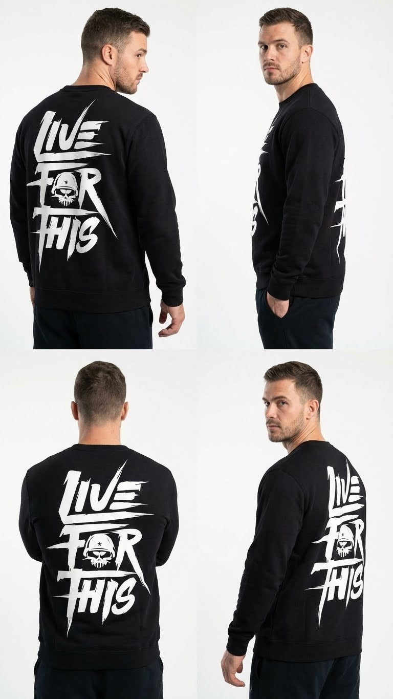 Live for this Graphic Fleece Sweatshirt, Black, Long Sleeve, Red Eyes Design, Crew Neck