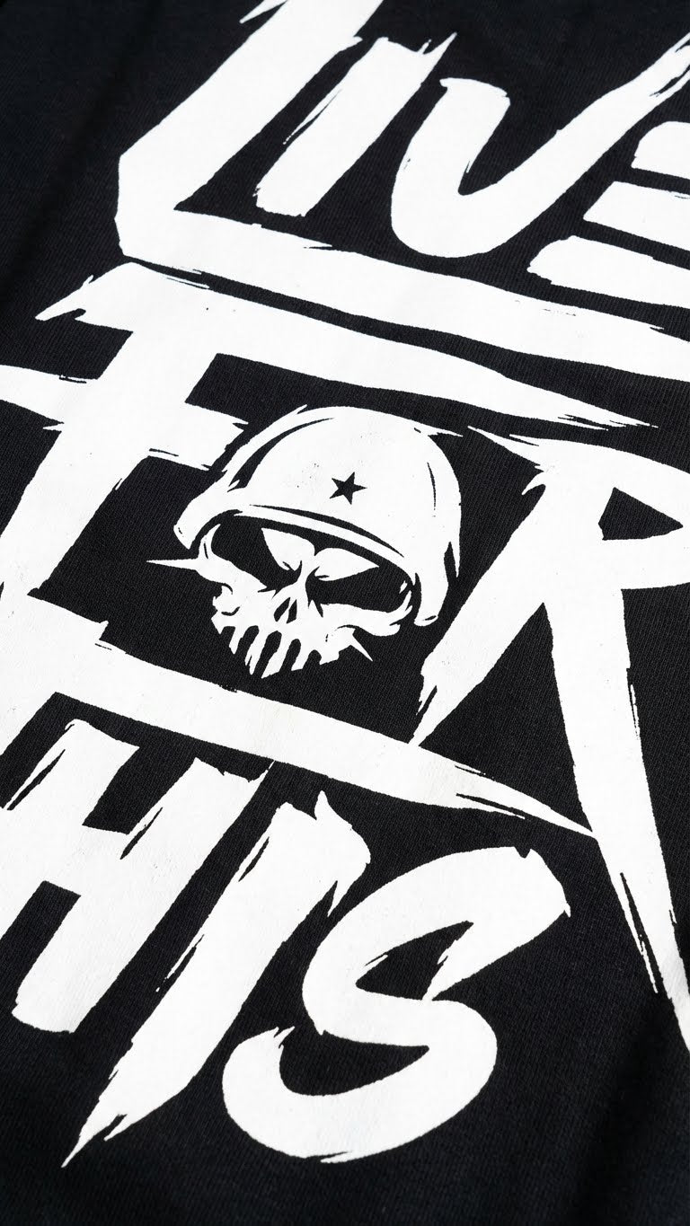 Live for this Graphic Fleece Sweatshirt, Black, Long Sleeve, Red Eyes Design, Crew Neck