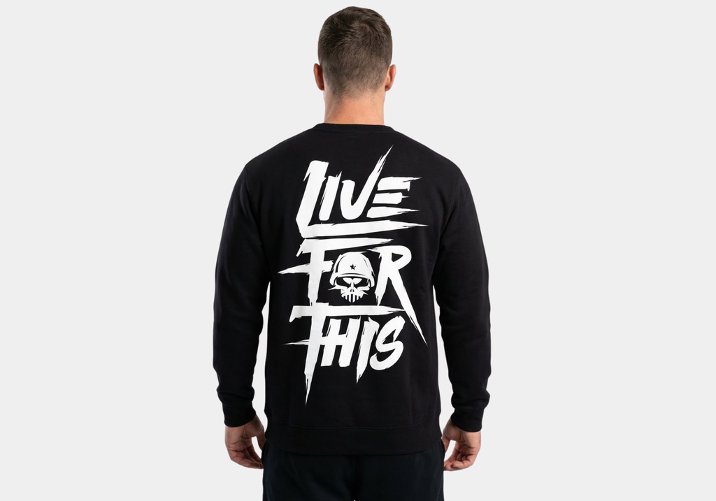 Live for this Graphic Fleece Sweatshirt, Black, Long Sleeve, Red Eyes Design, Crew Neck