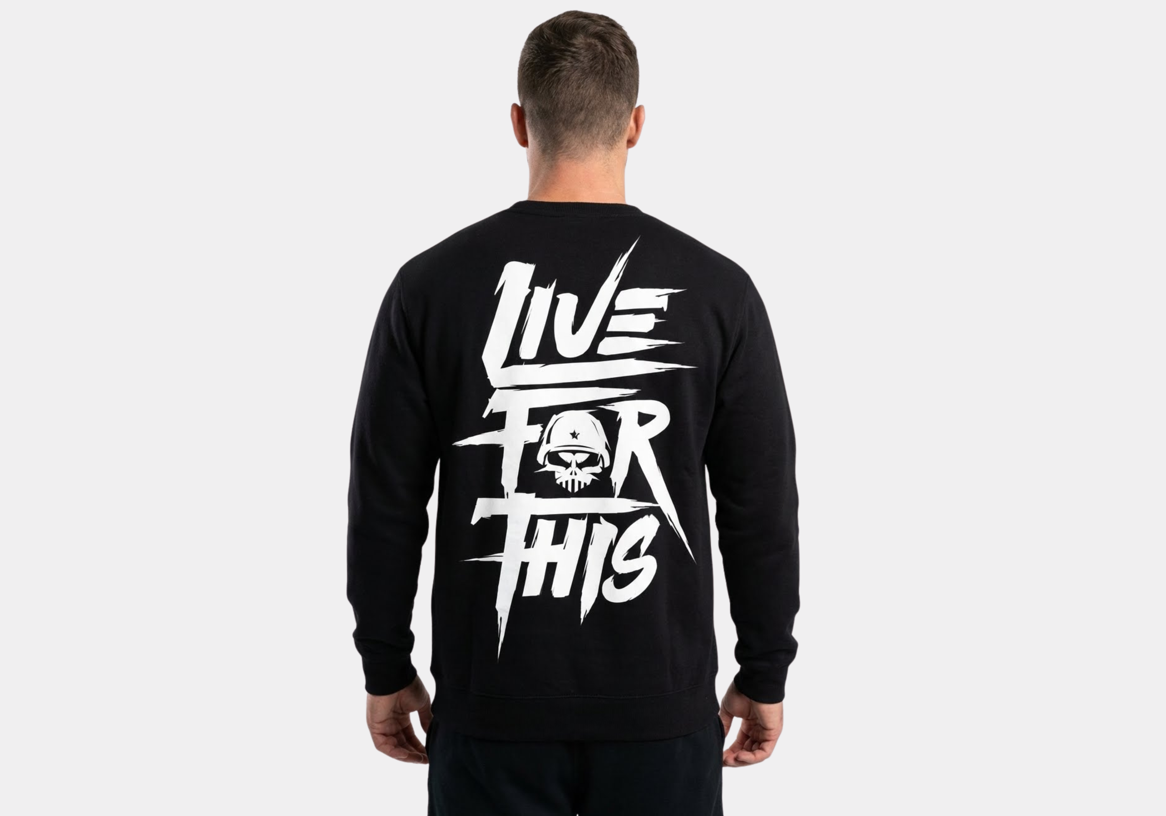 Live for this Graphic Fleece Sweatshirt, Black, Long Sleeve, Red Eyes Design, Crew Neck