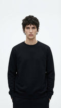 Plain Black Sweatshirt, Black, Cotton, Long Sleeve, Crew Neck, Regular Fit, Casual Streetwear