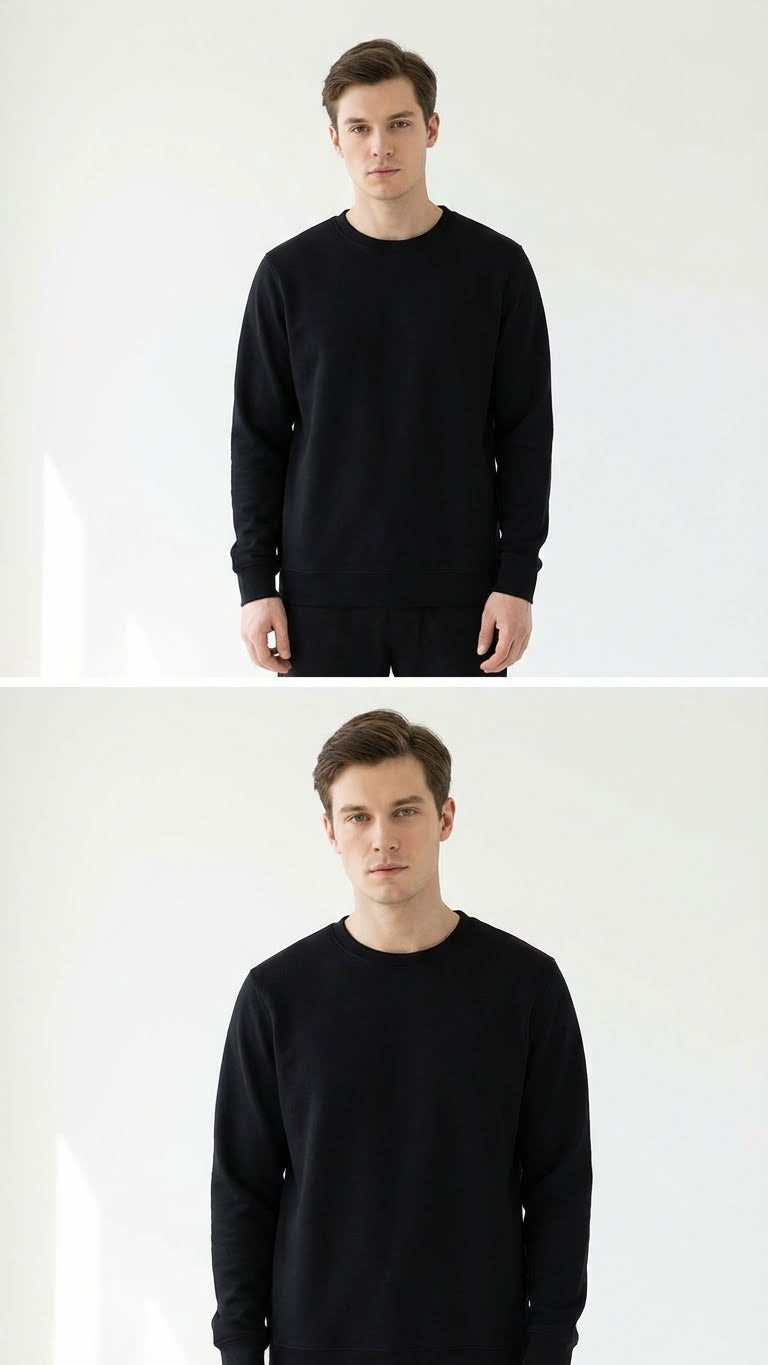 Plain Black Sweatshirt, Black, Cotton, Long Sleeve, Crew Neck, Regular Fit, Casual Streetwear