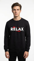 Relax Printed Graphic Sweatshirt, Black, Long Sleeve, Crew Neck, Dripping Text Design Winter wear