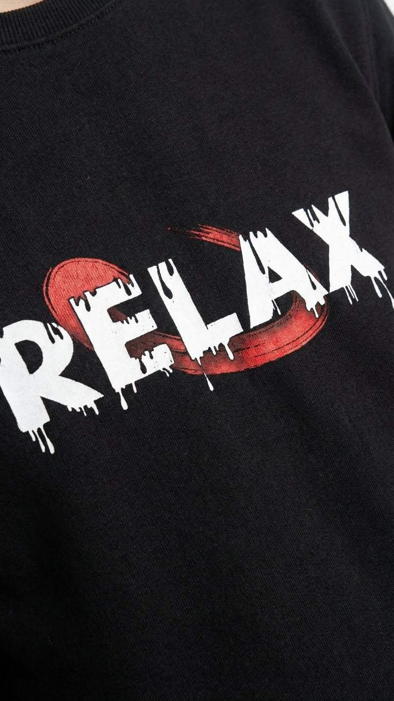 Relax Printed Graphic Sweatshirt, Black, Long Sleeve, Crew Neck, Dripping Text Design Winter wear